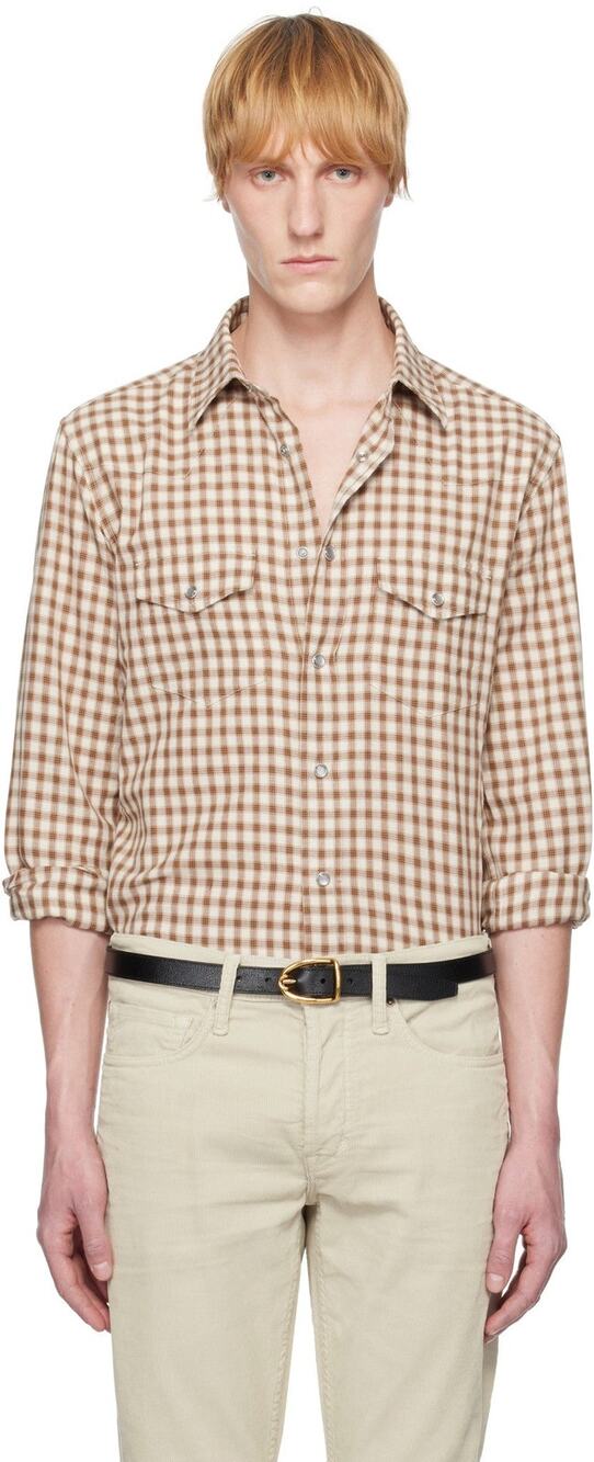 TOM FORD Small Check Western Shirt - Men's 40 Brown